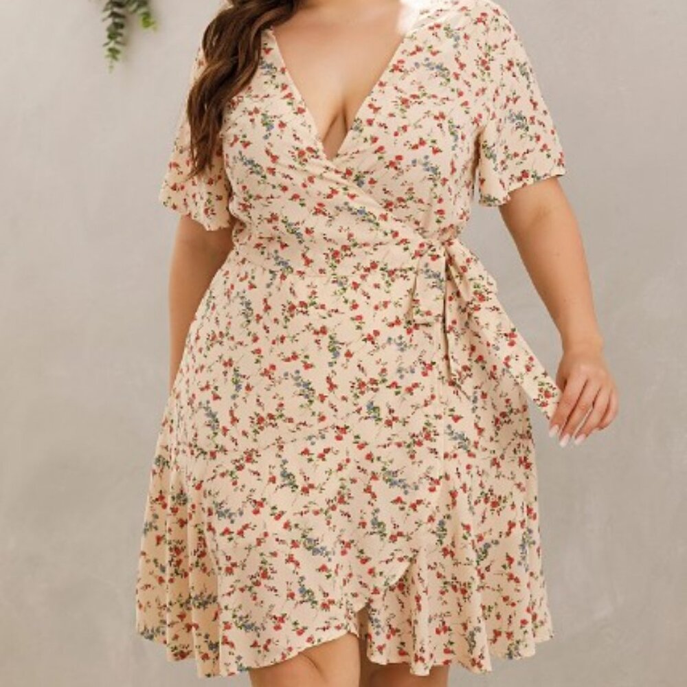 20 (4XL) Shein Plus Ditsy Floral Tie Side Wrap Dress